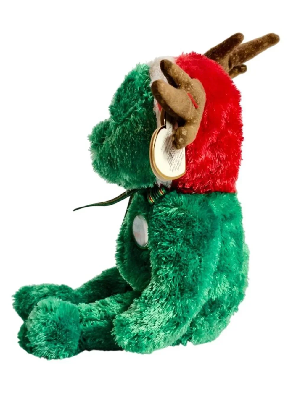Ty Beanie Babies 2002 Holiday Teddy Bear Plush Antlers Santa Hat Festive Retired